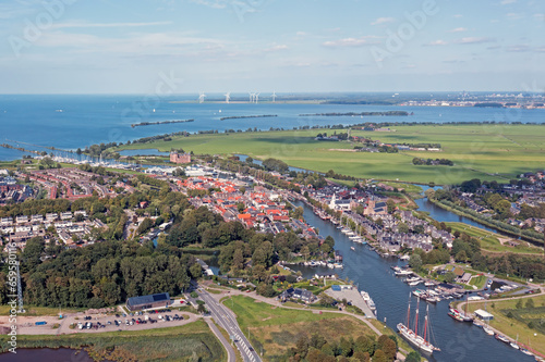 Aerial from the old city Muiden at the IJsselmeer in the Netherlands