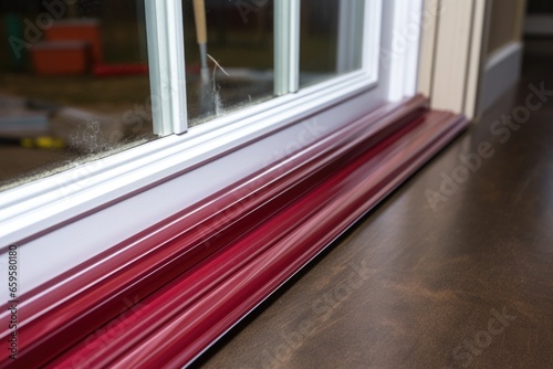 weatherstrip adhesive applied to a house door photo