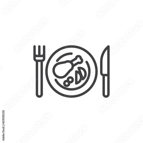 Plate with Turkey leg line icon
