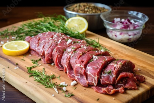 raw, marinated meat ready for traditional gyro cooking