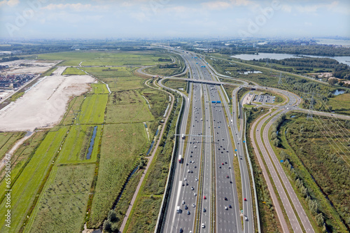 Aerial from the highway A1 near Amsterdam in the Netherlands