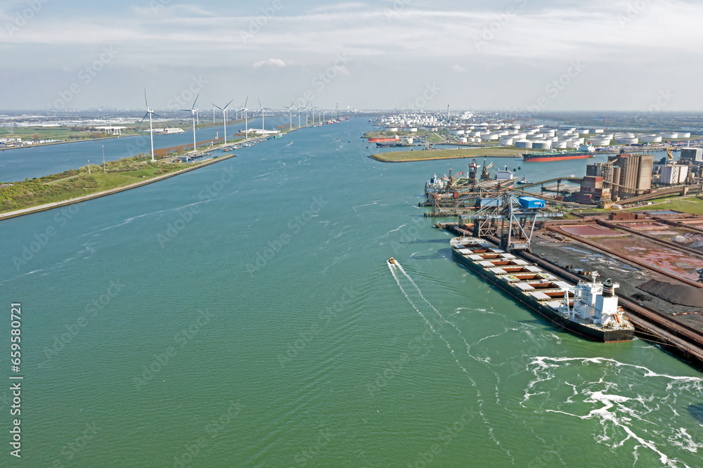 Aerial from industry in Rotterdam harbor in the Netherlands