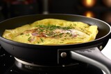 non-stick pan with a fluffy omelet inside