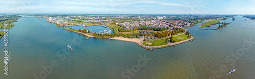 Aerial panorama from the historical city Gorinchem at the river Merwede in the Netherlands