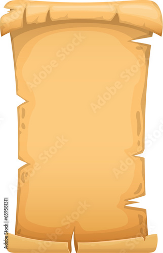 Antique papyrus, vintage paper scroll, old manuscript, ancient treasure map parchment. Antique manuscript document background, parchment scripture or papyrus ripped scroll vector cartoon frame
