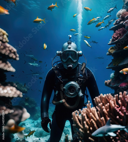 Diver with old iron gear - Created with Generative AI Technology © Faris