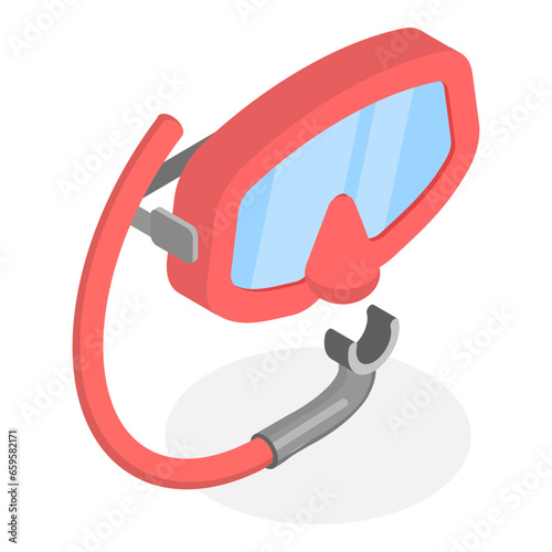 3D Isometric Flat Vector Set of Dive Glasses, Scuba Diving Equipment. Item 1