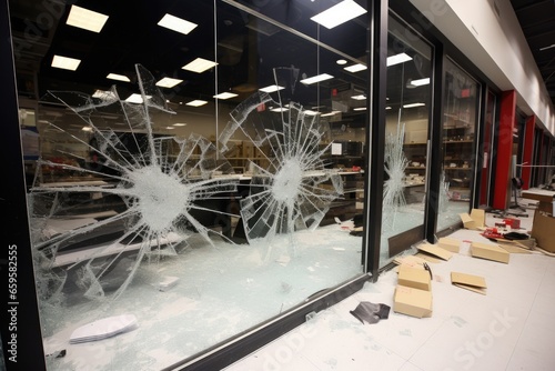 smashed windows of a minority-owned store
