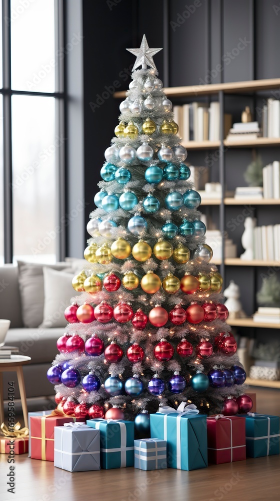 Fototapeta premium A Festive Christmas Tree with Presents Underneath,Christmas Magic ,Holiday Cheer ,A Christmas Dream,The Spirit of Christmas ,A Very Merry Christmas