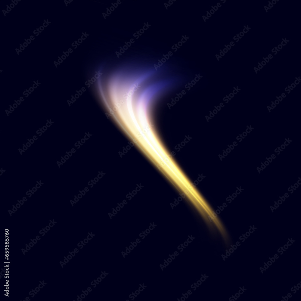 Golden glowing swirl. The effect of moving at the speed of light. Easy trail. Shiny wavy path. Vector.Neon light. Golden glowing swirl. The effect of moving at the speed of light. Easy trail. Shiny wavy path. Vector.Neon light.