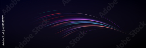 Neon speed lines. Dynamic light motion traces. Light trace wave, trace line.
