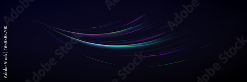 Neon speed lines. Dynamic light motion traces. Light trace wave, trace line.
