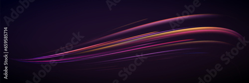Neon speed lines. Dynamic light motion traces. Light trace wave, trace line.