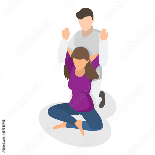 3D Isometric Flat Vector Illustration of Physiotherapist, Massage Therapists at Work. Item 3