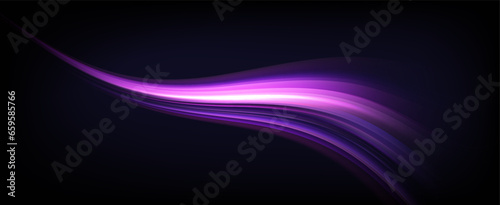 Neon speed lines. Dynamic light motion traces. Light trace wave, trace line.