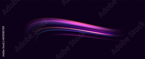 Neon speed lines. Dynamic light motion traces. Light trace wave, trace line.