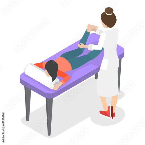 3D Isometric Flat Vector Illustration of Physiotherapist, Massage Therapists at Work. Item 2