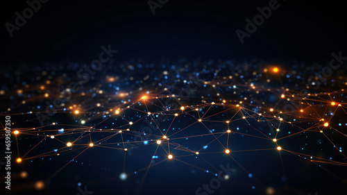 Dark Background with Connected Dots and Lines  Data Network Illustration