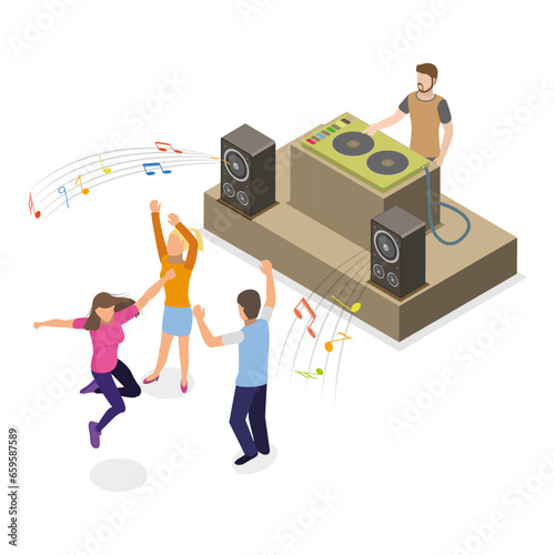 3D Isometric Flat Vector Set of Hanging Out People, Cheerful Friends Having Fun. Item 1