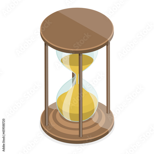 3D Isometric Flat Vector Set of Hourglasses, Falling Sand Particles in Transparent Flasks. Item 2