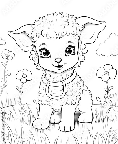 Black and white illustration for coloring animals, lamb.