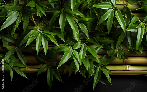 Bamboo leaves isolated background created with Generative AI tecnology.