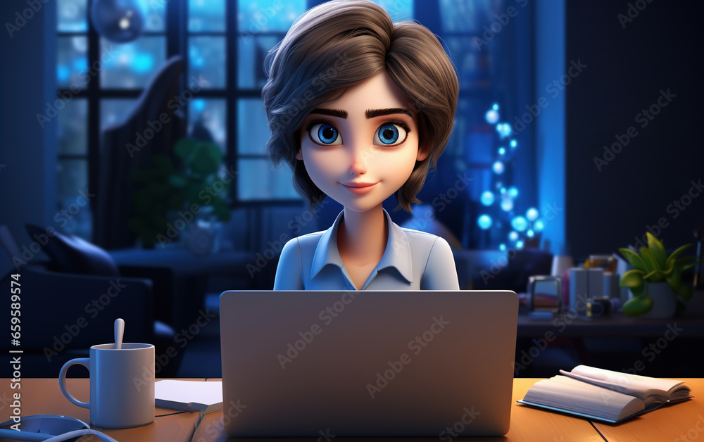 Female white-collar worker working in front of computer,created with Generative AI tecnology. Female white-collar worker working in front of computer,created with Generative AI tecnology.