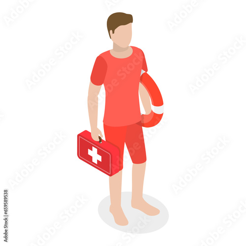 3D Isometric Flat Vector Illustration of Beach Lifeguard, Water Rescue. Item 4