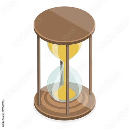 3D Isometric Flat Vector Set of Hourglasses, Falling Sand Particles in Transparent Flasks. Item 3