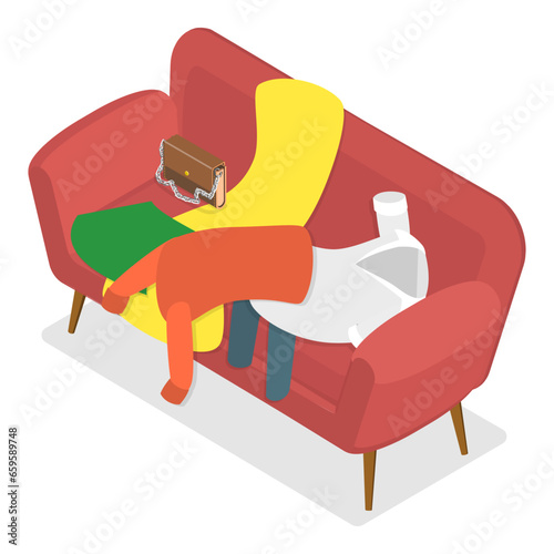 3D Isometric Flat Vector Set of Scattered and Messy Clothes, Chaos, Disorder and Storage Disorganization. Item 3