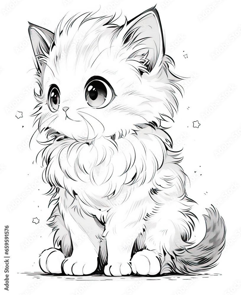 Obraz premium Black and white illustration for coloring animals, cat.