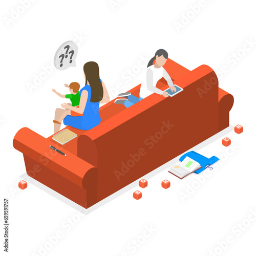 3D Isometric Flat Vector Illustration of ADHD Problem, Children with Neurodevelopmental Disorders. Item 1