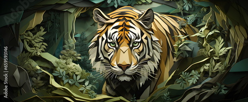 Paper applique. Illustration. Jungle. Tiger © DIVO