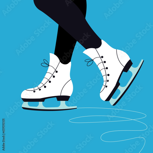 Elegant lady legs in ice skating shoes.
