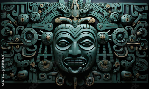 Abstract dark green background in Aztec style. photo
