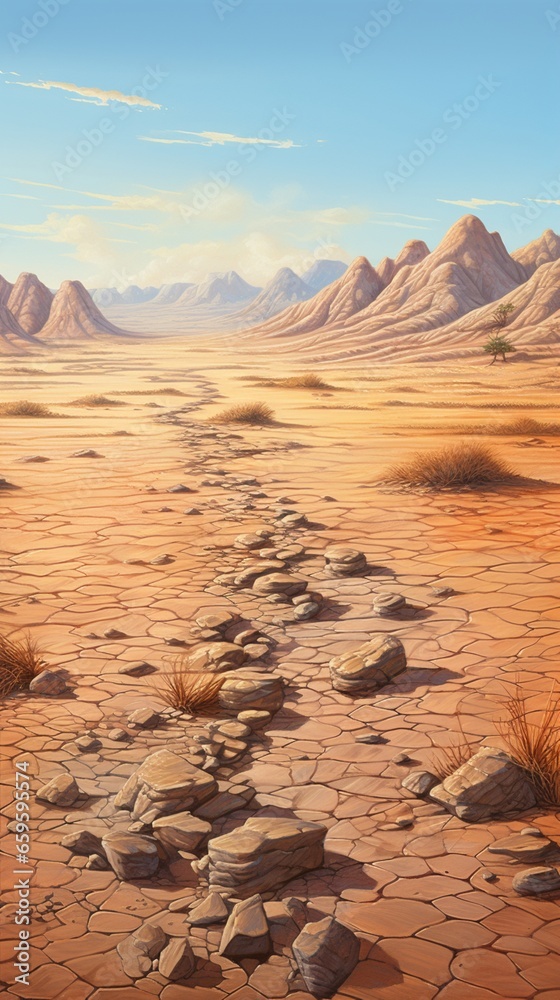Detailed landscape of an arid desert, highlighting the nuances of its sandy surface.
