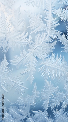 Delicate frost patterns crystallizing on a clear glass surface.