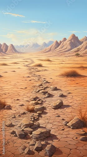 Detailed landscape of an arid desert, highlighting the nuances of its sandy surface.