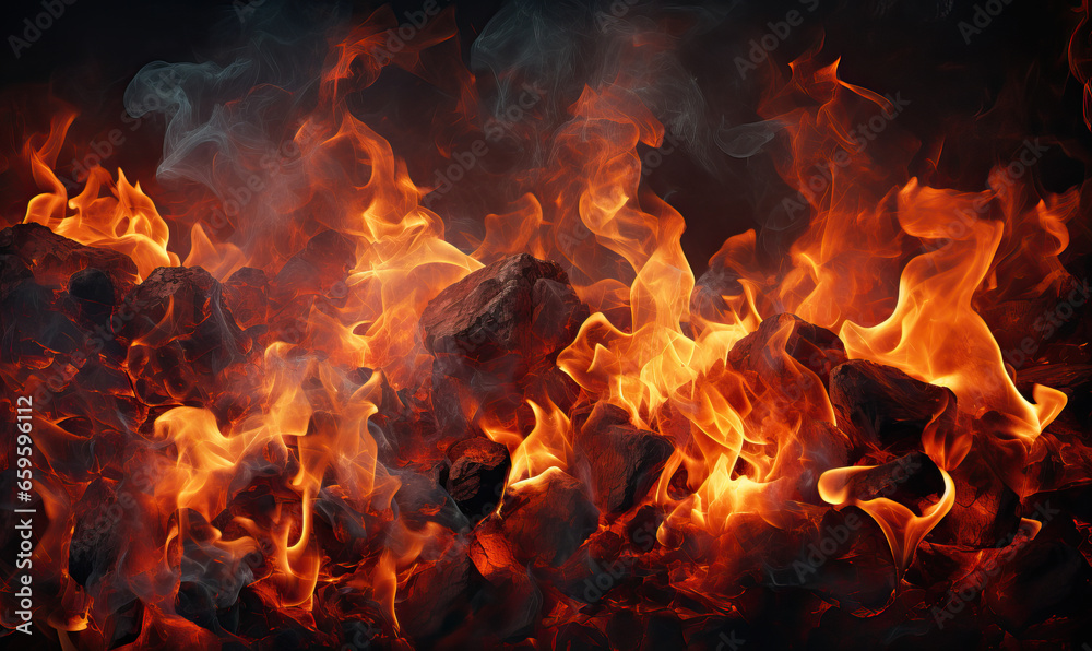 Close-up of burning lump coal as an abstract background. Close-up of burning lump coal as an abstract background.