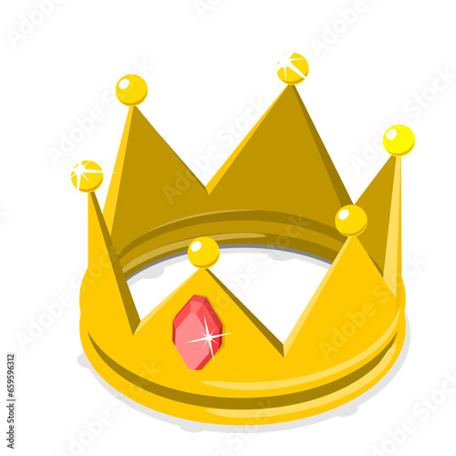 3D Isometric Flat Vector Set of Golden Crowns, Monarch Jewels. Item 3