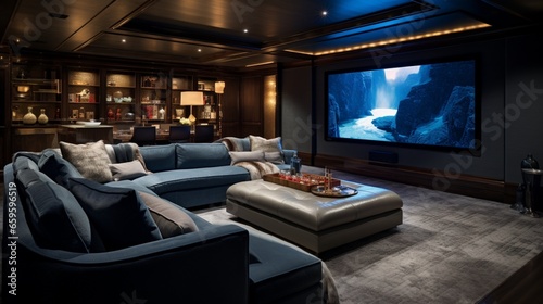 Media Room with a Massive Flat-Screen TV and Comfortable Seating.