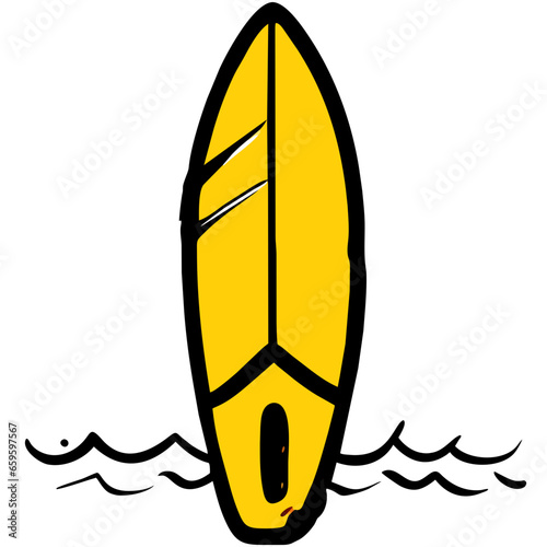 surfboard on the water on a white background, vector illustration Generative AI