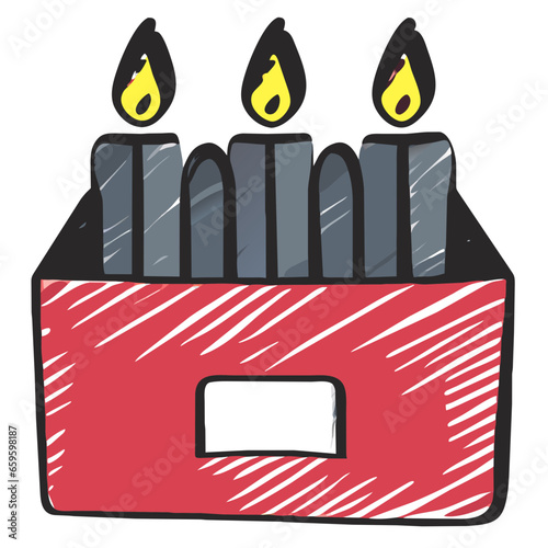 Illustration of a matchbox with burning candles on a white background AI generated