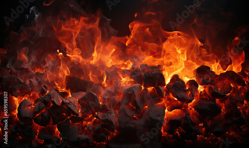 Close-up of burning lump coal as an abstract background.
