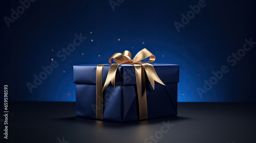 Elegant Gift Box in Warm Light on Royal Blue