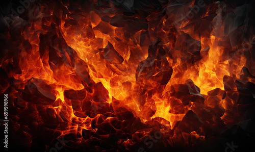 Close-up of burning lump coal as an abstract background.
