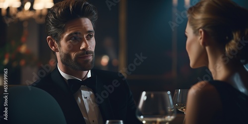 couple in restaurant, people having a glass of wine in fancy place
