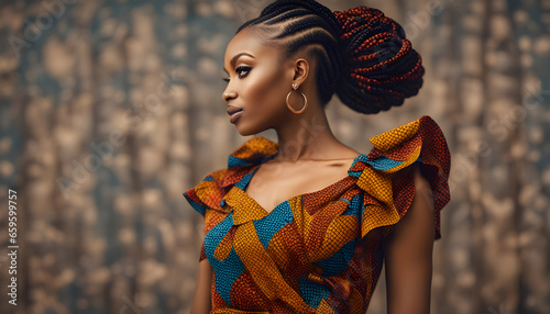 A woman wear African Ankara Print Dress good looking ai generated 