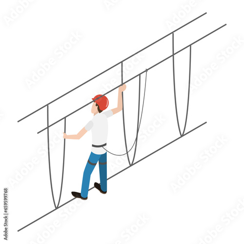 3D Isometric Flat Vector Illustration of Rope Park, Recreational Activities for Adults and Children. Item 1