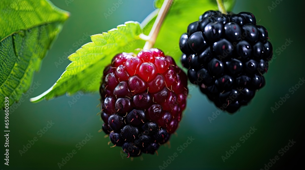 a close up of a berry on a branch with leaves. generative ai a close up of a berry on a branch with leaves. generative ai